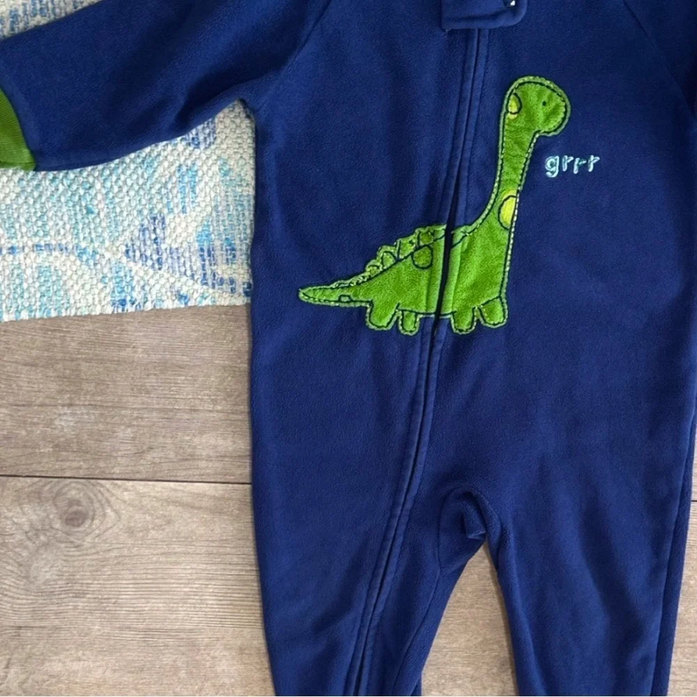 Y2K Carter’s Dinosaur Fleece Footies One Piece Sleeper Pajamas 12 Month baby boy